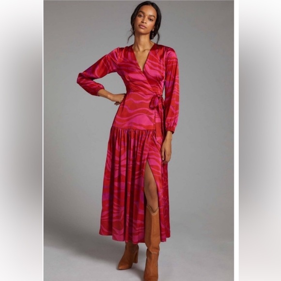 Hutch Ciara Red Zebra Satin Maxi Wrap Dress - Picture 1 of 9